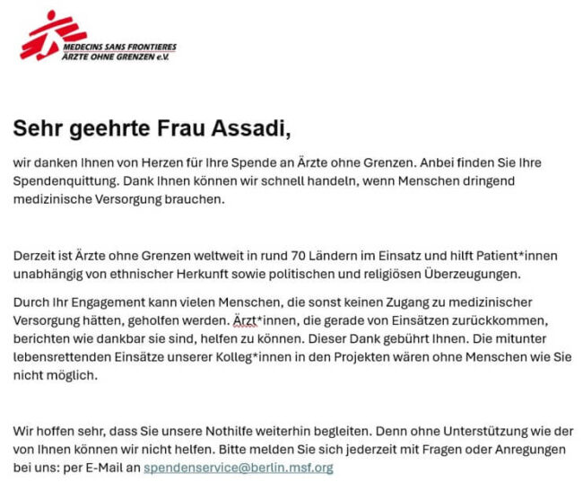 Wir unterstützen Ärzte ohne Grenzen ❤️🌍 Mit unserer Spende möchten wir einen kleinen Beitrag für weltweite Hilfe leisten. Danke für euren unermüdlichen Einsatz! 🙏